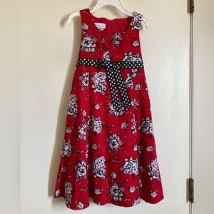🌞NWOT Bonnie Jean Sleeveless Scoop Neck A-Line Red/Black/White Floral Dress